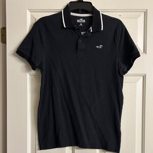 Hollister Men's Black Polo Shirt with White Accents Size S